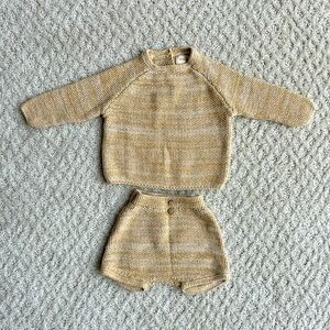 Quincy Mae Sweater + Bloomers Set, Tan, Size 0-3 Months.